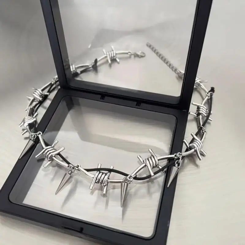 Set Collier Bracelet Fil Barbelé Punk – Ajustable Gothique Unisexe