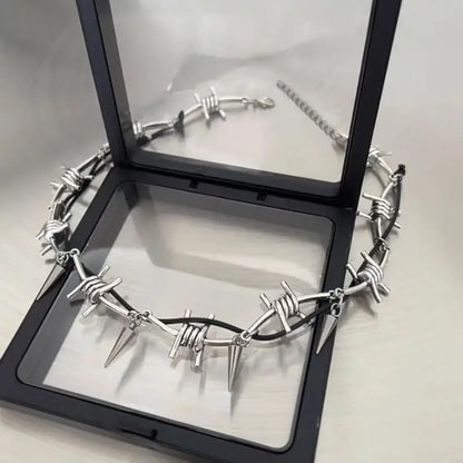 Set Collier Bracelet Fil Barbelé Punk – Ajustable Gothique Unisexe