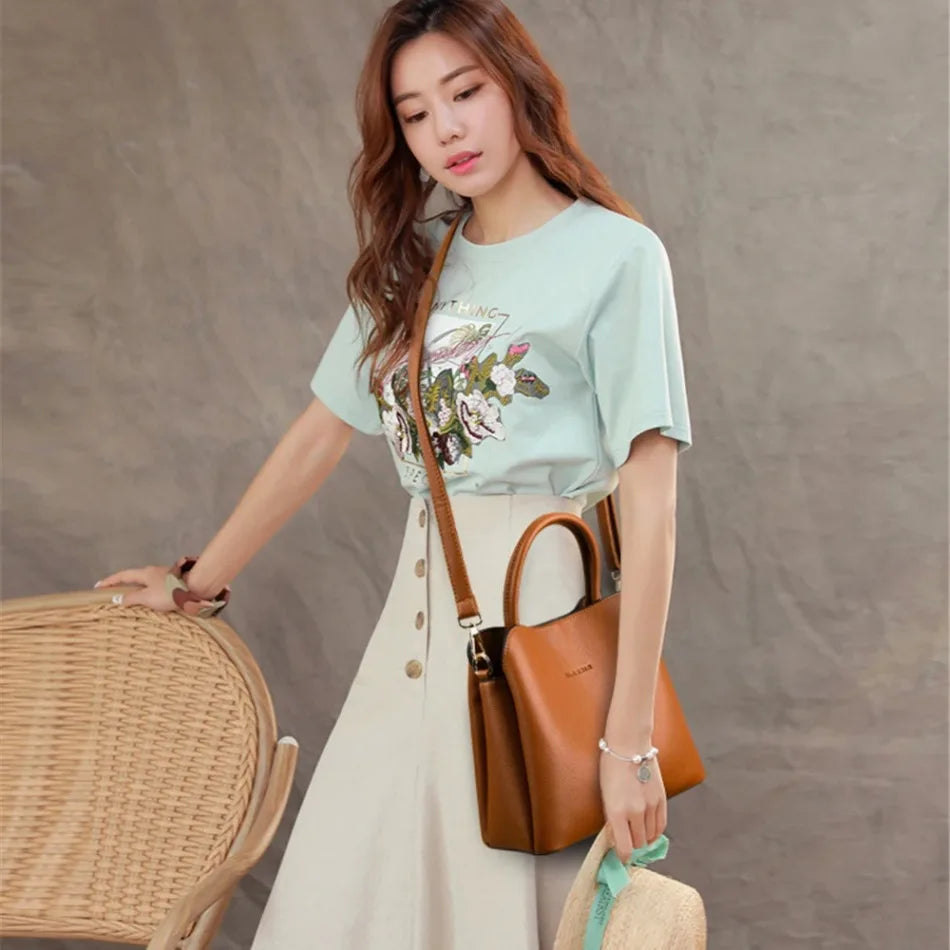 Sac à Main Femme Cuir Luxe 3 Poches - Tote Crossbody Designer Petit