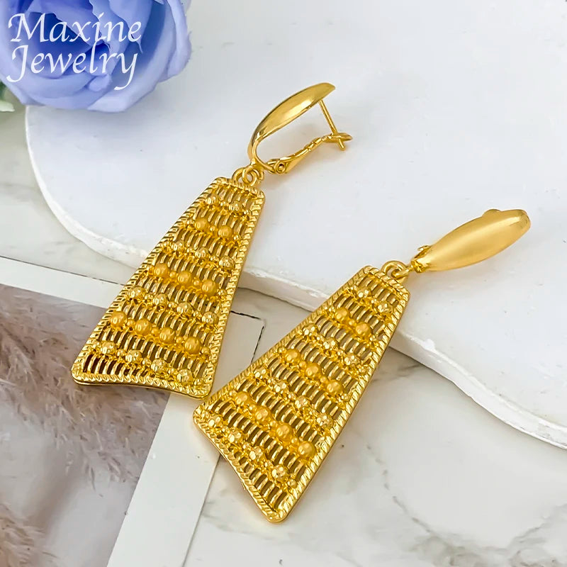 Ensemble Bijoux Dubai Bohème Plaqué Or 18K Luxe – Collier Boucles Bracelet Bague Mariée Femme