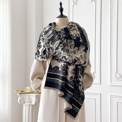 Foulard Écharpe Cachemire Luxe Femme Hiver - Châle Pashmina Rayé Imprimé Poncho Franges