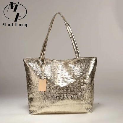 Sac à Main Femme Crocodile PU Cuir - Grand Sac Épaule Tote Bag Élégant