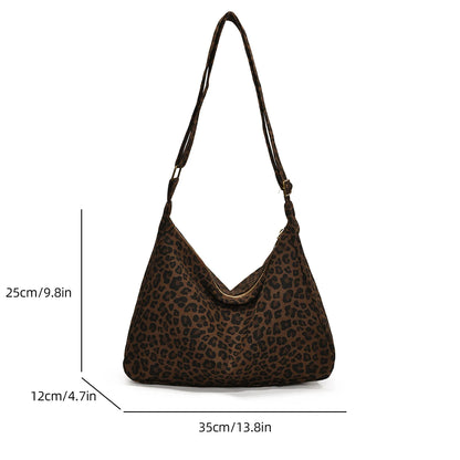 Sac Bandoulière Femme Textile Souple Imprimé Léopard - Sac Épaule Rétro Grande Capacité Casual