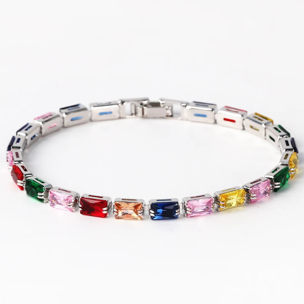 Bracelet Plaqué Or 18K Zircons Arc-en-Ciel – Luxe Micro-Pavé Étanche