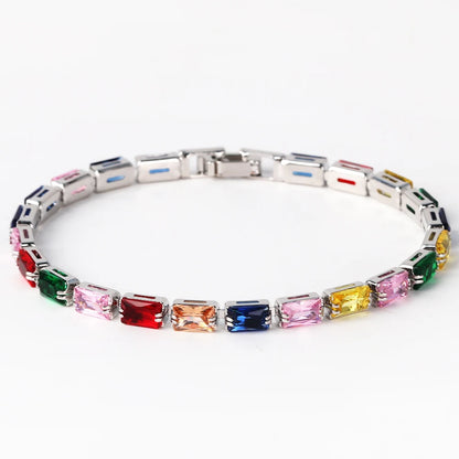 Bracelet Plaqué Or 18K Zircons Arc-en-Ciel – Luxe Micro-Pavé Étanche