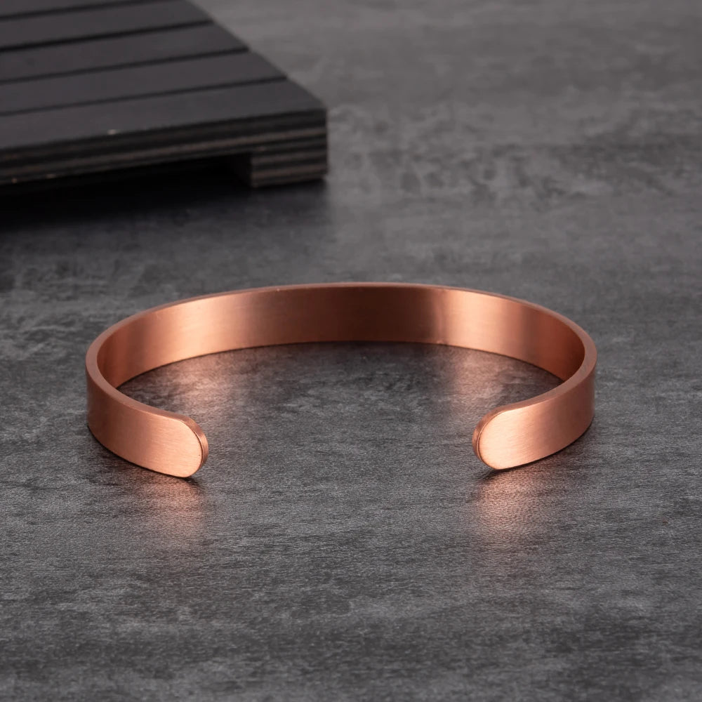 Bracelet Manchette Cuivre Pur Mat – Ouvert Ajustable 9,5mm, Unisexe