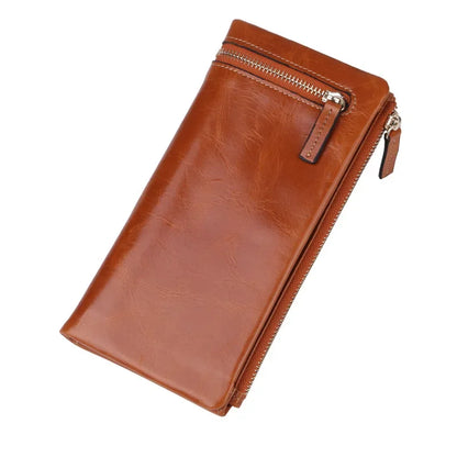 Portefeuille Femme Cuir Véritable Long - Porte-Monnaie Luxe Huile Végétale Casual