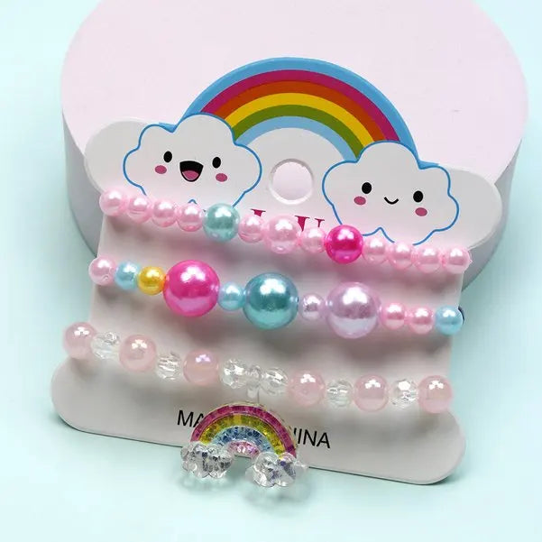Ensemble 3 Bracelets Perles Cartoon Mignons Enfants – Princesse Licorne Fruits Chat Filles