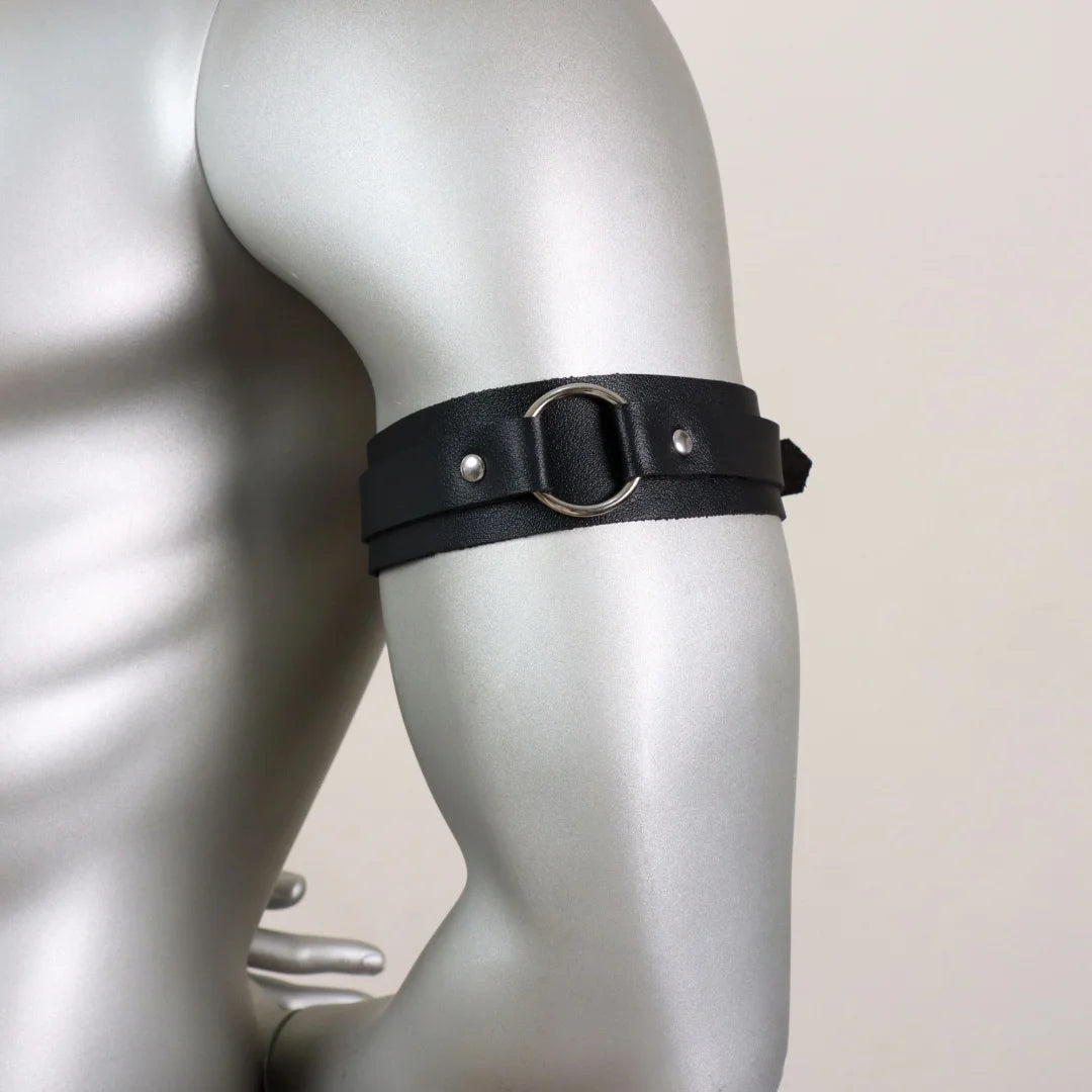 Bracelet de Bras en Cuir Noir pour Homme - Brassard Ajustable Élastique
