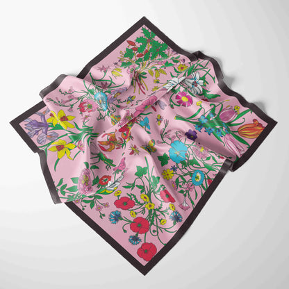 Foulard Carré Mousseline 70x70cm Femme - Écharpe Soie Imprimé Tête Cheveux Kerchief Mode