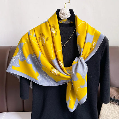 Foulard Carré Soie Twill Design Femme - Écharpe Hijab Bandana Châle Luxe Headband