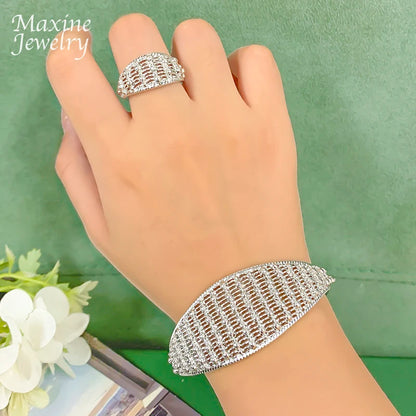 Ensemble Bijoux Dubai Bohème Plaqué Or 18K Luxe – Collier Boucles Bracelet Bague Mariée Femme