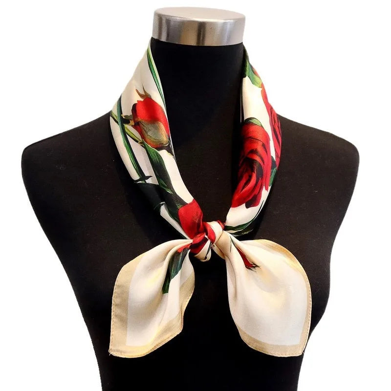 Foulard Carré Soie 68cm Imprimé Floral - Bandana Élégant Femme