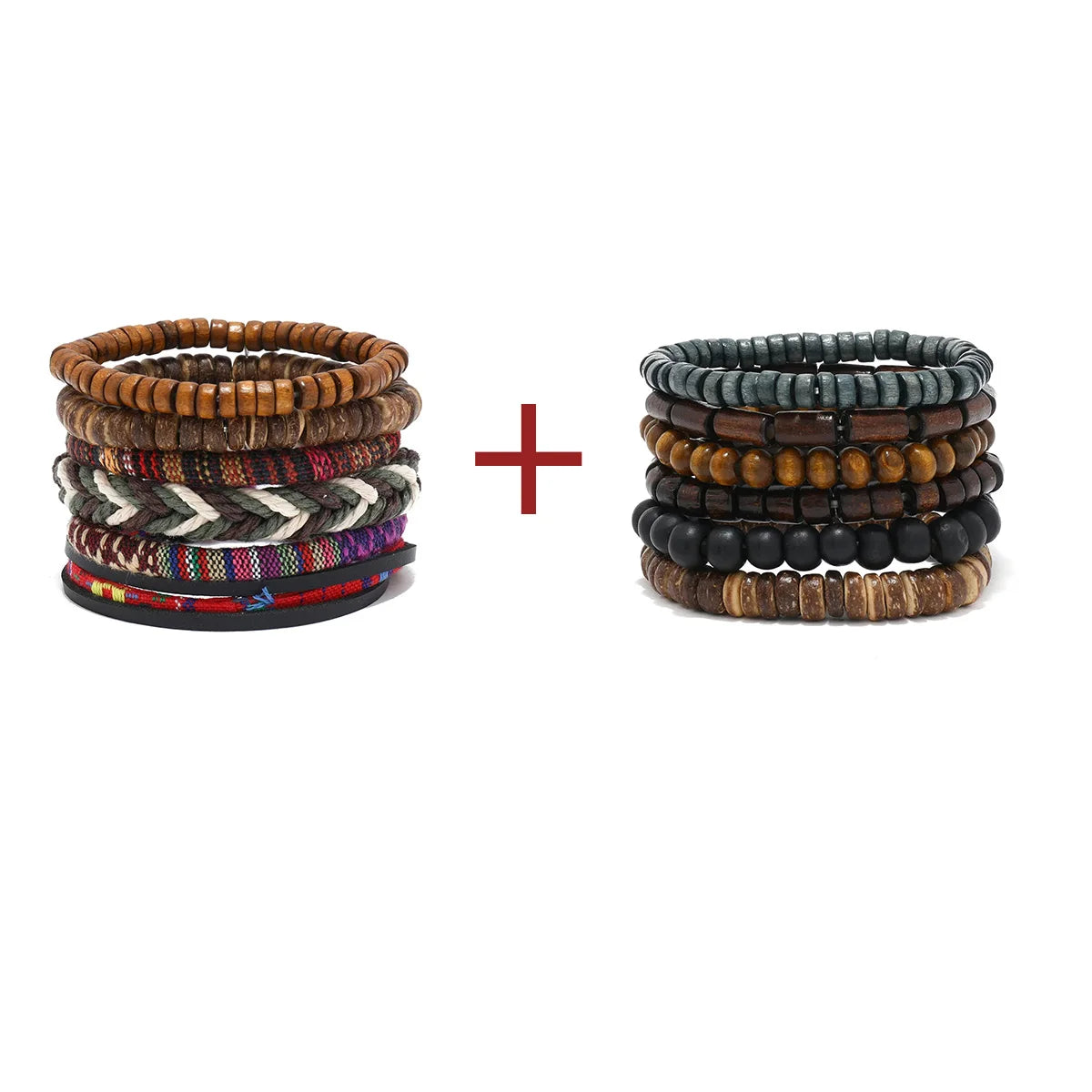 Bracelet Bohème Cuir & Perles Bois Homme – Tressé Main, 26 Coloris