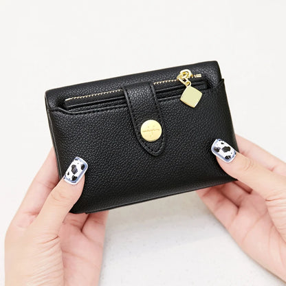 Portefeuille Femme Cuir PU Double Pliage - Porte-Cartes Court Multi-Fonctions Monnaie