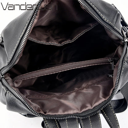 Sac à Dos Femme Cuir Souple Imperméable Jaune - Sac École Luxe Multifonction