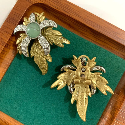 Parure Plume Luxe Vintage - Broche et Boucles Design Raffiné Plaqué Platine