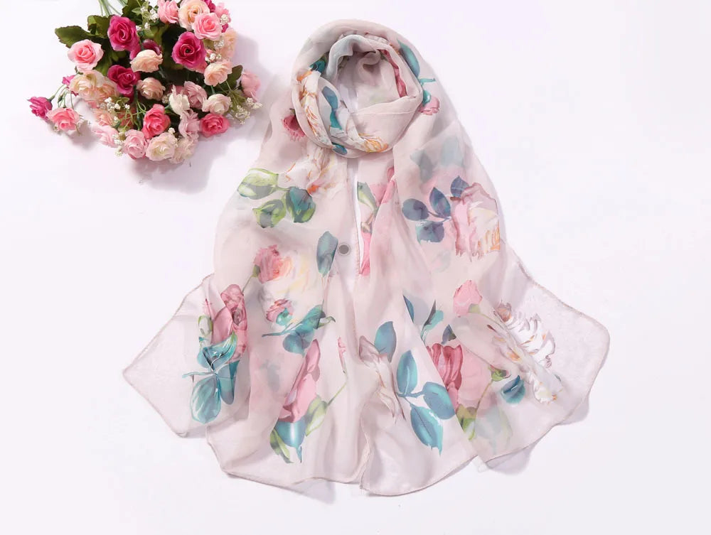Foulard Écharpe Mousseline Georgette Rose Femme - Bandana Châle Été Protection Solaire Plage