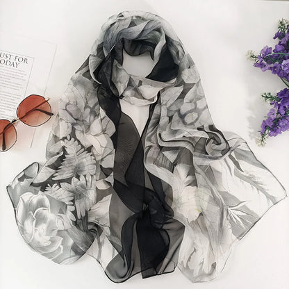 Foulard Écharpe Georgette Dégradé Fleur Femme - Bandana Châle Été Protection Solaire Plage