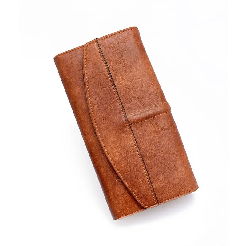 Portefeuille Femme Vintage Cuir PU Long Trifold - Pochette avec Fermoir et Compartiment Téléphone