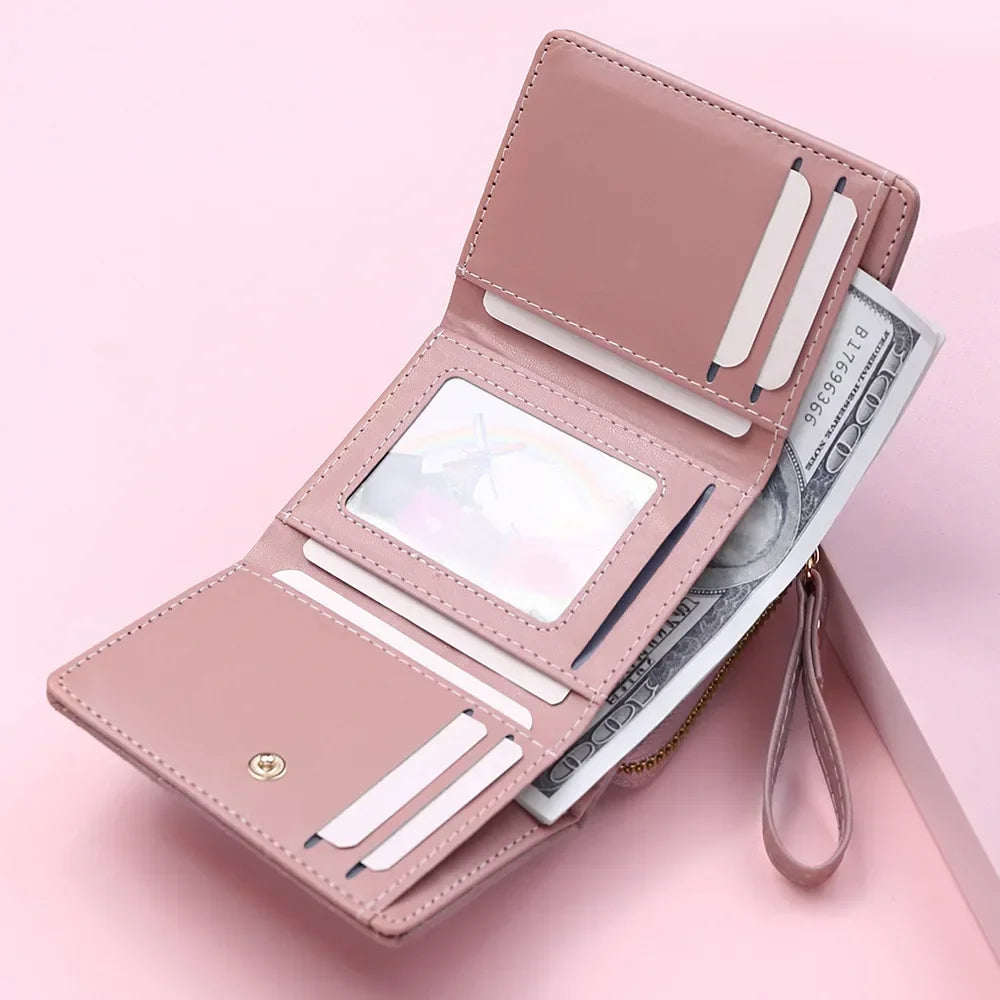 Portefeuille Femme Mignon Cœur Brodé Cuir PU - Trifold Multi-Cartes avec Porte-Monnaie