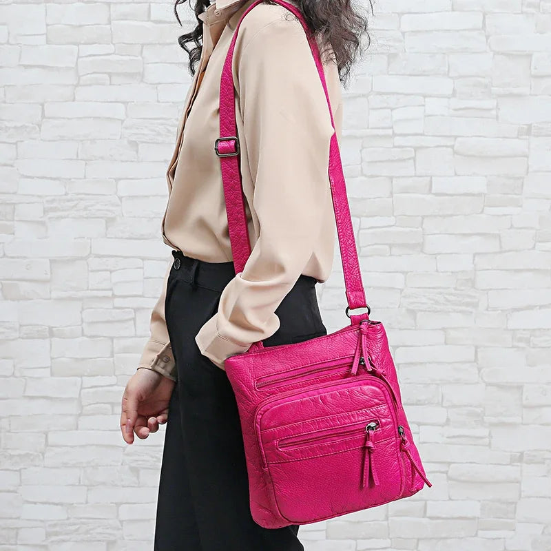 Sac à Main Femme Cuir PU Multi-Couches - Sac Épaule Bandoulière Crossbody Messenger Rabat Porte-Monnaie