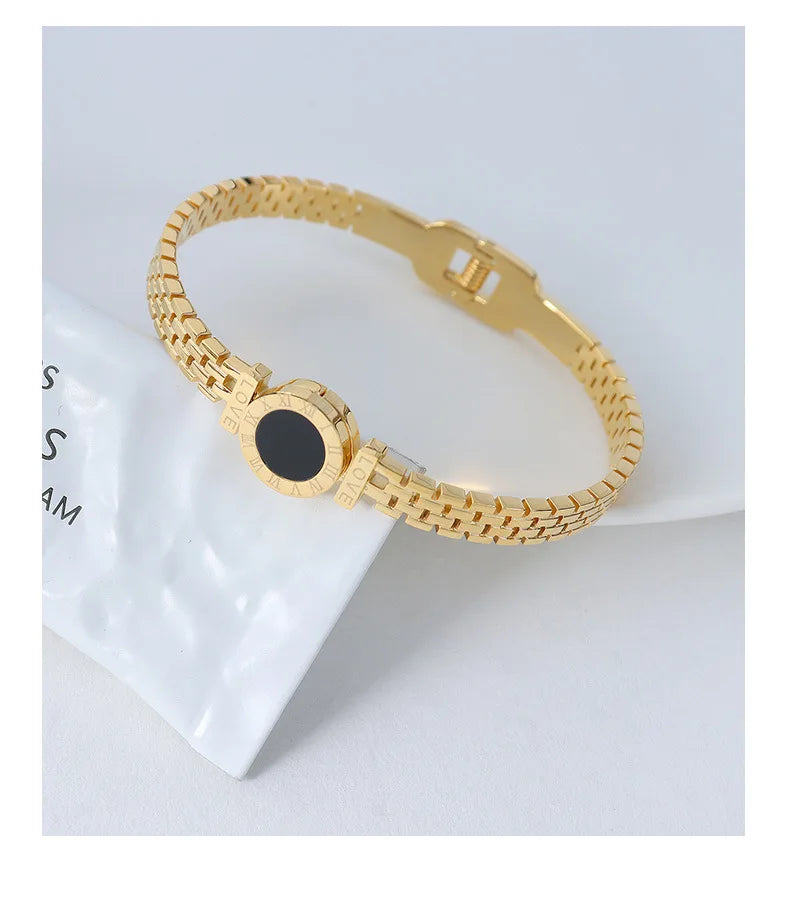 Bracelet Jonc Chiffres Romains Acier Chirurgical Plaqué Or 18K – Love Letter Rome Femme