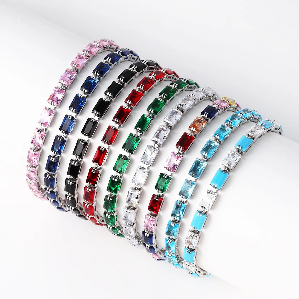 Bracelet Plaqué Or 18K Zircons Arc-en-Ciel – Luxe Micro-Pavé Étanche