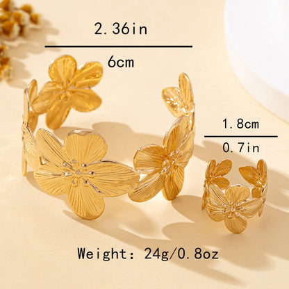 Ensemble Bracelet Bague Fleurs Bohème Doré – Ajustables Romantique Mariage
