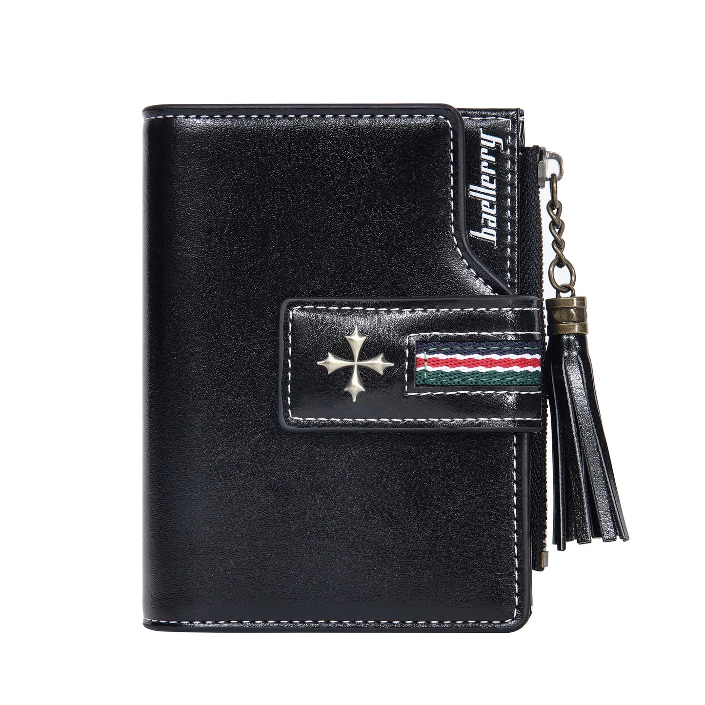 Portefeuille Femme Cuir Ciré Glands - Porte-Monnaie Tri-Fold Multi-Fentes Fermeture Éclair