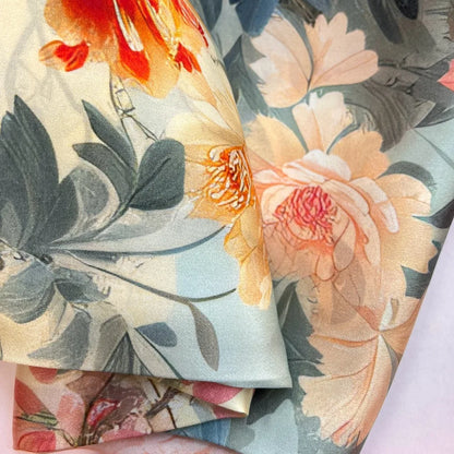 Foulard Carré Soie 88cm Imprimé Chinois - Écharpe Élégante Femme