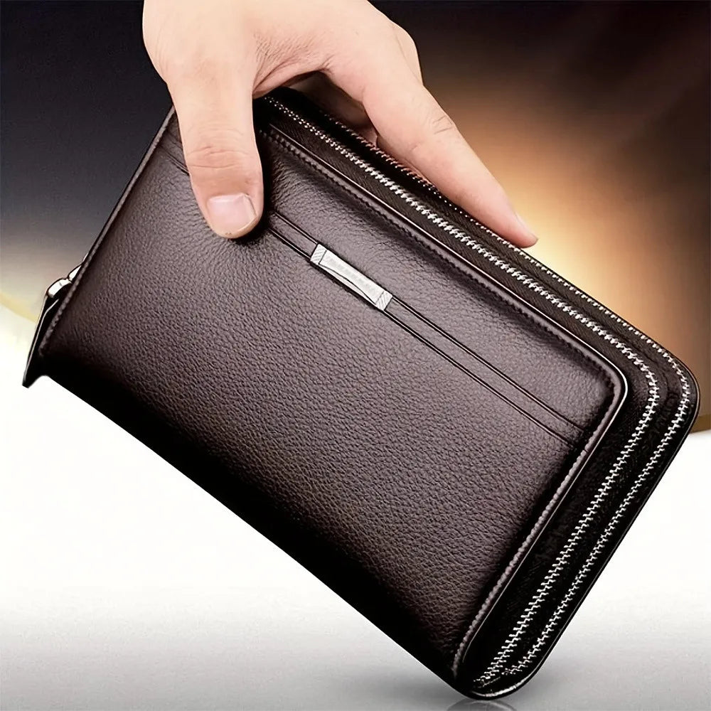 Portefeuille Homme Long Cuir Clutch Business - Porte-Cartes Téléphone Grande Capacité