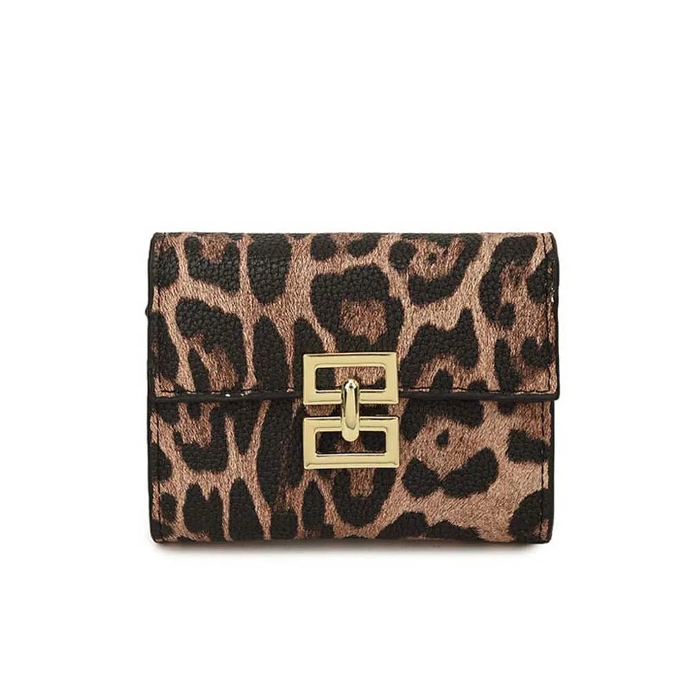 Portefeuille Femme Court Imprimé Léopard PU - Porte-Monnaie Carré Multi-Cartes Style Coréen Tendance