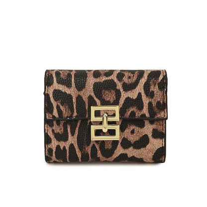 Portefeuille Femme Court Imprimé Léopard PU - Porte-Monnaie Carré Multi-Cartes Style Coréen Tendance