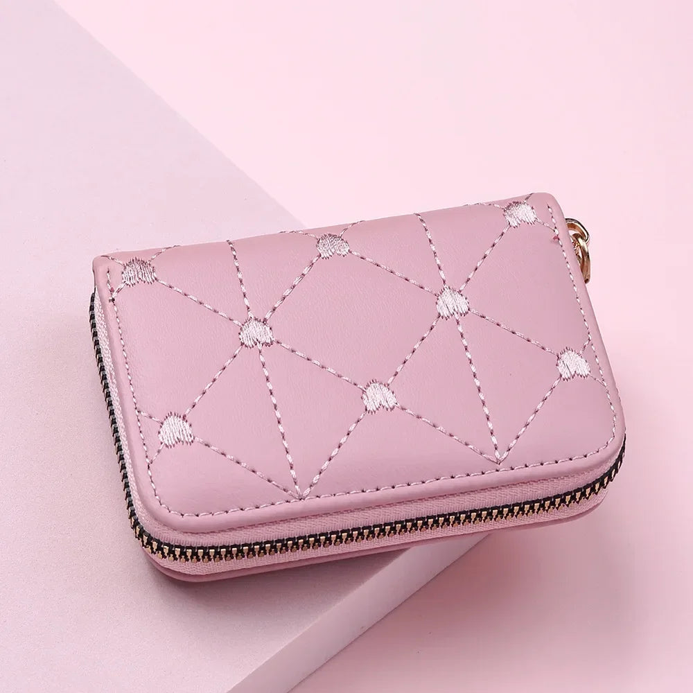 Portefeuille Femme Mignon Cœur Brodé Cuir PU - Trifold Multi-Cartes avec Porte-Monnaie