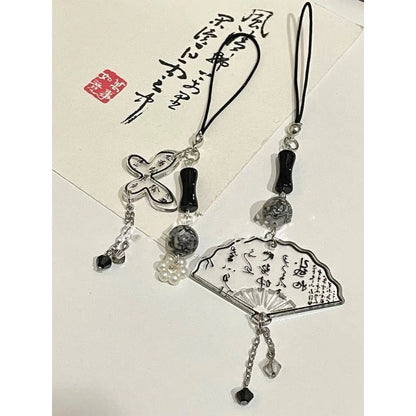 Charm Téléphone Éventail Papillon Chinois – Pendentif Acrylique Calligraphie