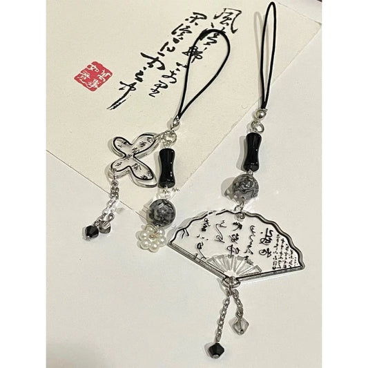 Charm Téléphone Éventail Papillon Chinois – Pendentif Acrylique Calligraphie