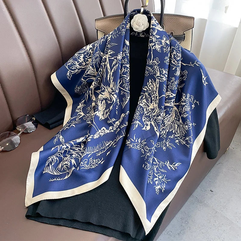 Foulard Carré Soie Twill Design Femme - Écharpe Hijab Bandana Châle Luxe Headband