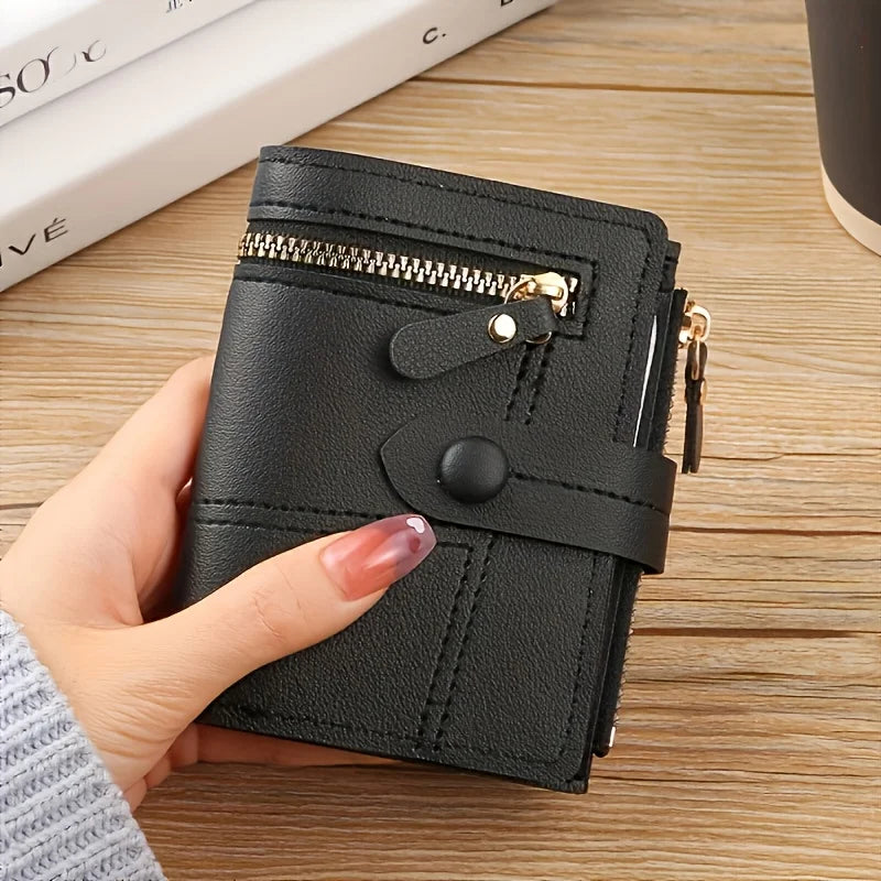 Portefeuille Femme Rouge Pliable avec Zip - Porte-Cartes Boucle et Fenêtre ID