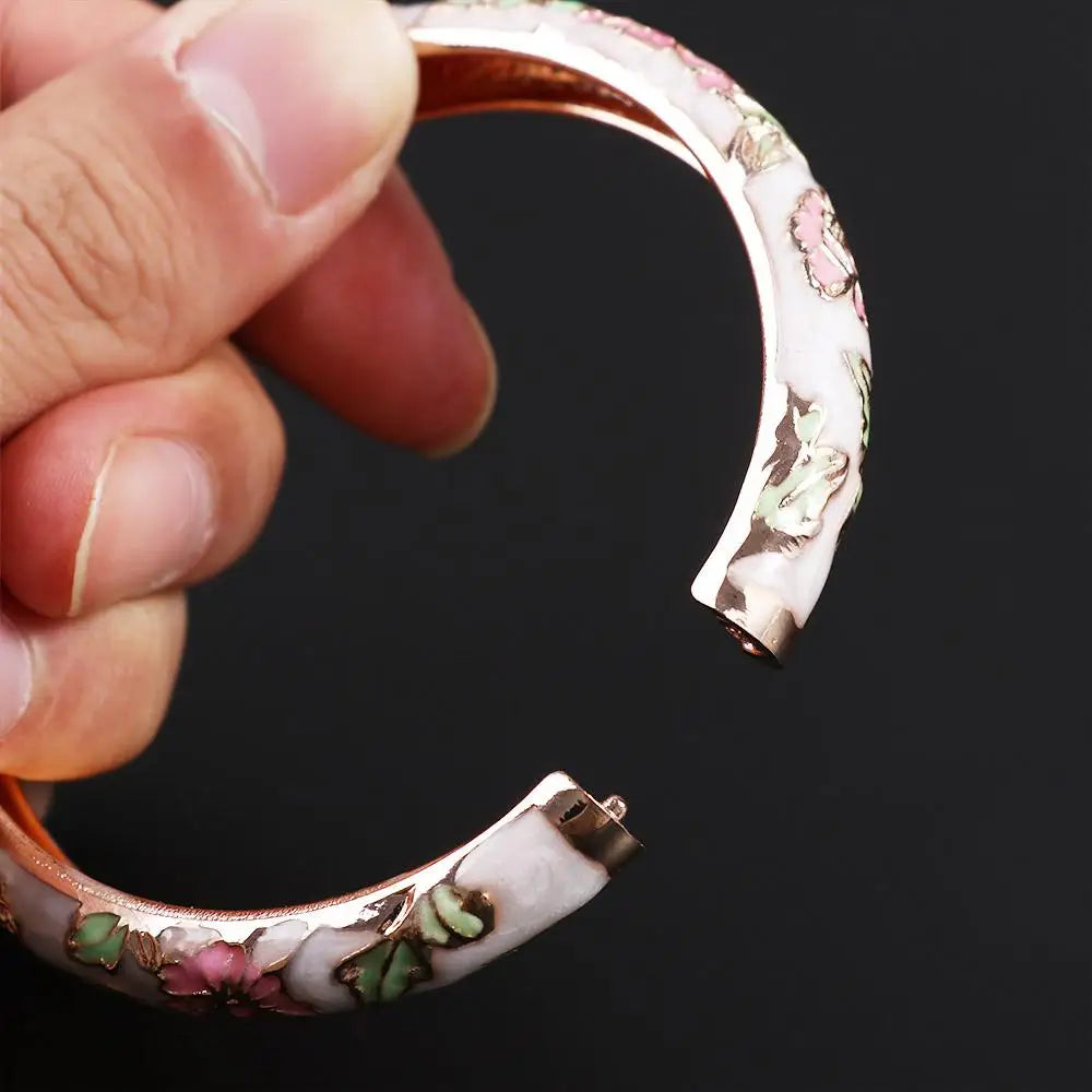 Bracelet Jonc Cloisonné Émaillé Pivoine – Artisanat Ethnique Classique