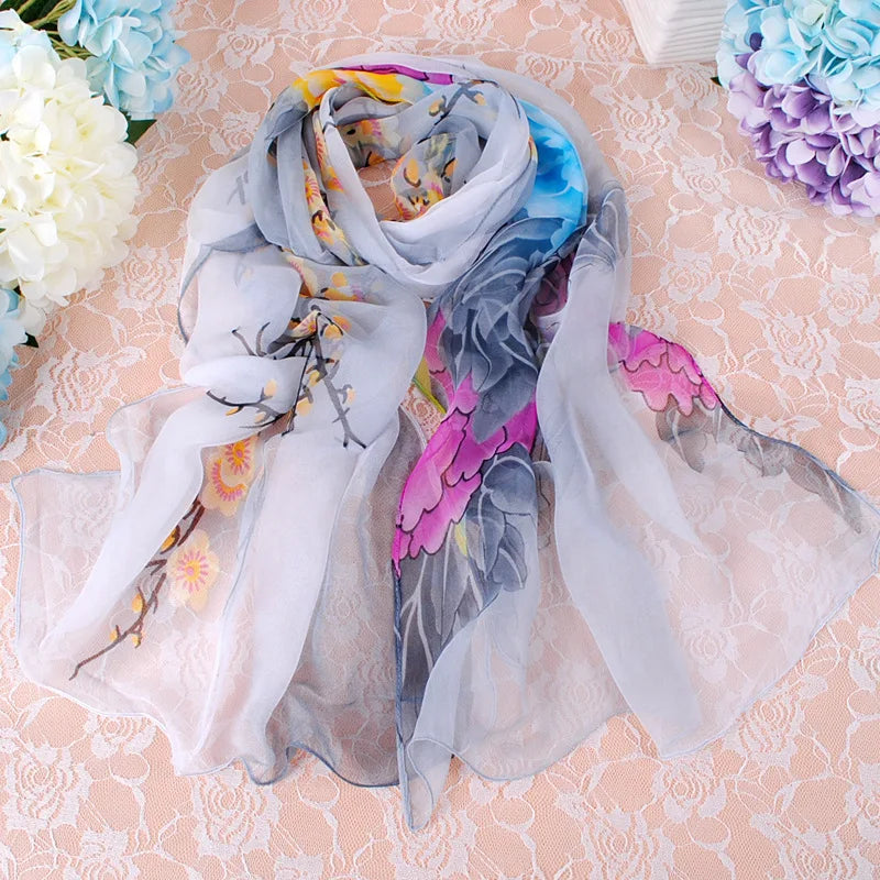 Foulard Écharpe Georgette Dégradé Pivoine Femme - Bandana Châle Été Protection Solaire Plage