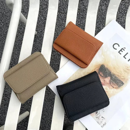 Portefeuille Femme Cuir Véritable Pliable Simple - Porte-Monnaie Multifonction Coin Bag Petit Money Bag