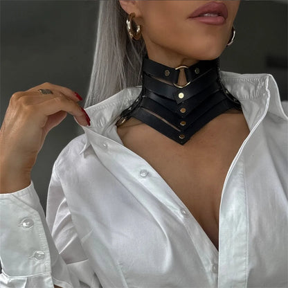 Collier Choker Gothique Cuir Rivets – Ras-du-Cou Punk Rock Noir