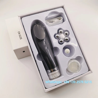 Appareil Nettoyage Facial 4-en-1 Silicone - Brosse Électrique Lifting Visage Anti-Âge Rose
