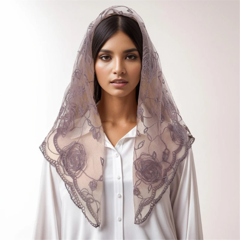 Foulard Mantille Dentelle Élégant Femme - Voile Église Catholique Mariée Photo Beige