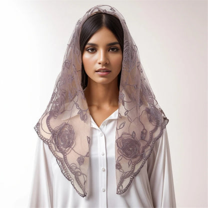 Foulard Mantille Dentelle Élégant Femme - Voile Église Catholique Mariée Photo Beige