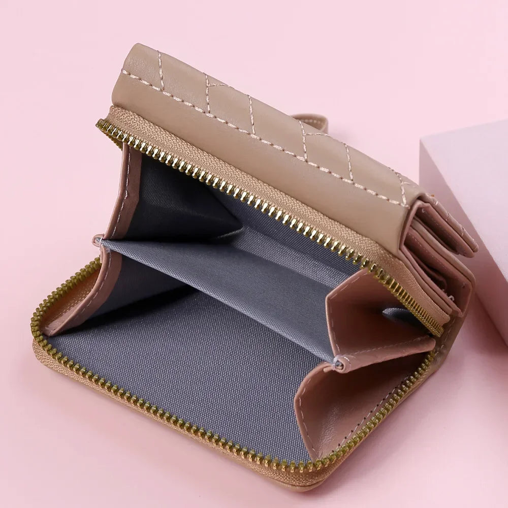 Portefeuille Femme Mignon Cœur Brodé Cuir PU - Trifold Multi-Cartes avec Porte-Monnaie
