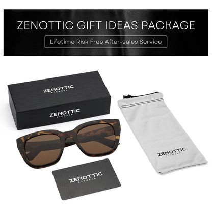 ZENOTTIC Lunettes de Soleil Carrées Polarisées Rétro — UV400, Femme