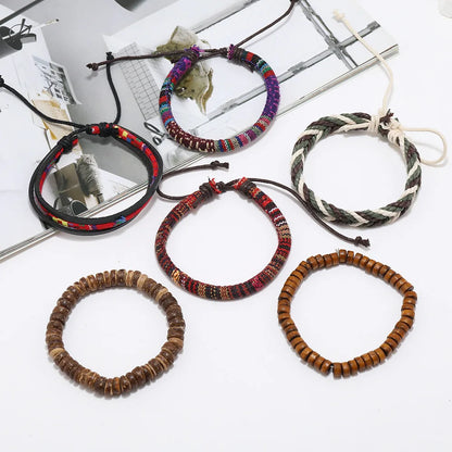 Bracelet Bohème Cuir & Perles Bois Homme – Tressé Main, 26 Coloris