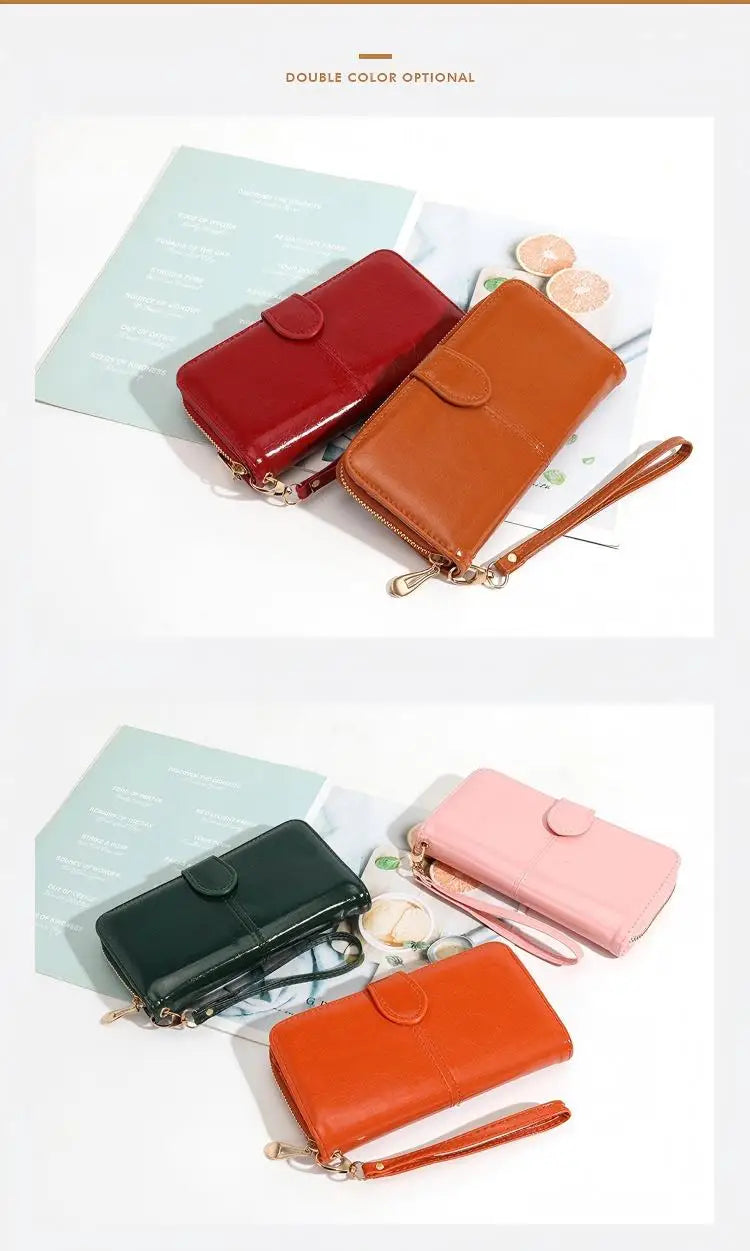 Portefeuille Pochette Femme Cuir PU Vintage Grande Capacité - Porte-Monnaie Téléphone avec Dragonne